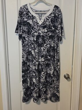 Catherines Navy and White Lace-Up Print Midi Dress